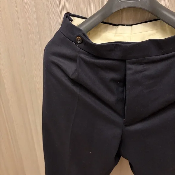 Drake's - Navy Wool Flannel Single Pleat Trouser - Size 46 (IT / EUR)